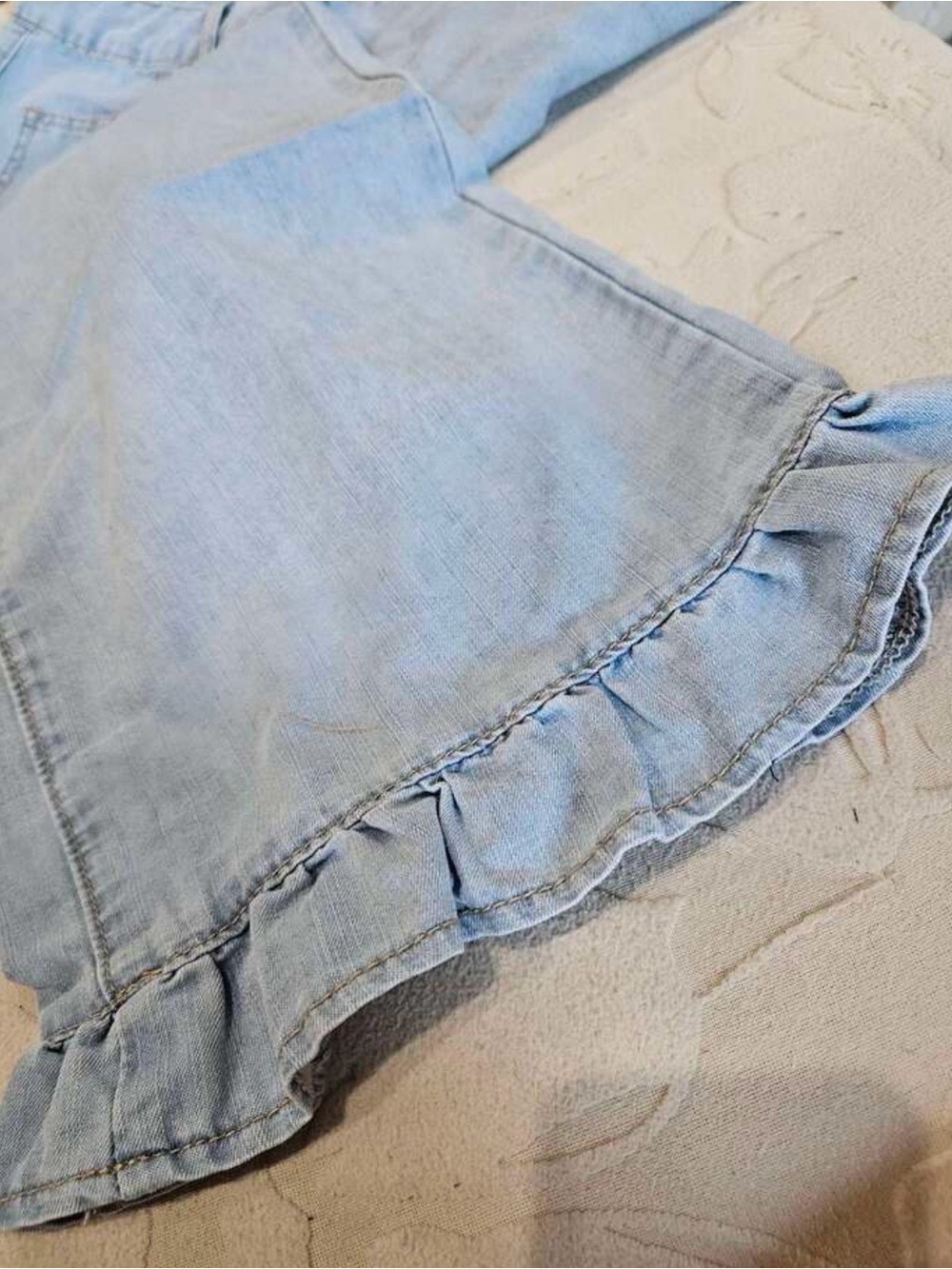 SHEIN Light Blue Ruffle-Hem Wide Leg Jeans
